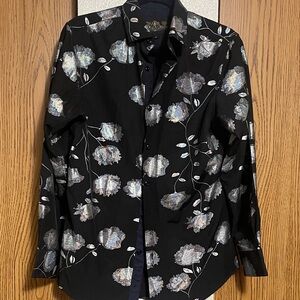 Elegant Black Floral Men's Button Down Shirt